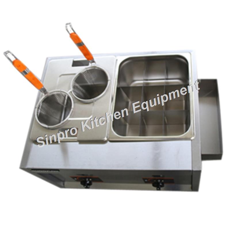 Freidora de gas de acero inoxidable comercial Freidora doble 2 Tanque 2 Canasta Patatas fritas